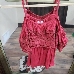 Ultra Pink Coral Lace Accent Blouse